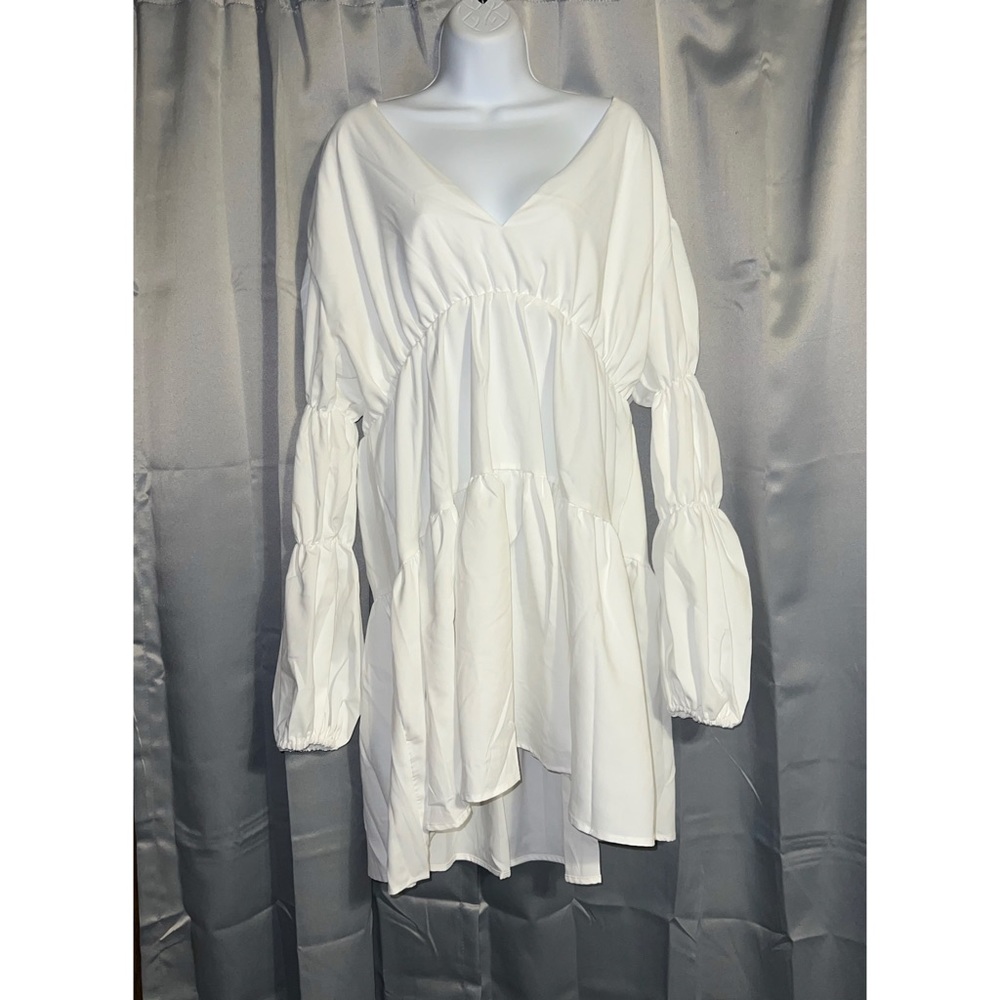 Boohoo White Woven Tiered V Neck Smock Dress (US Size 14) - Picture 2 of 6